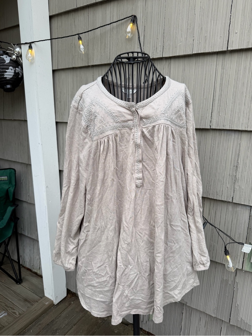 Lucky Brand Light Beige Casual Top with Embroidered Label